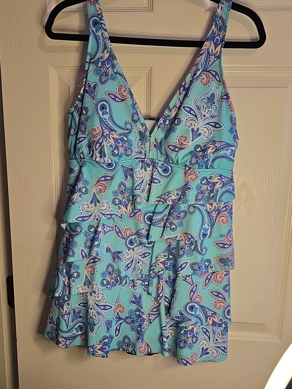 Womens Paisley One-Piece Swimsuit in Aqua
